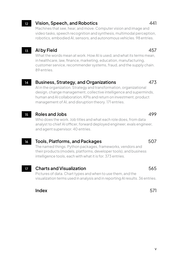 The contents, one row per chapter with its description