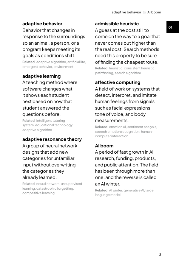 An entry page. Headword, definition, related terms